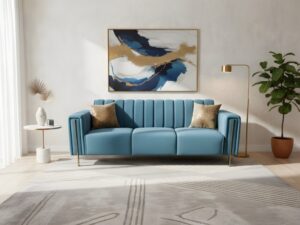 Azure Ribbed Velvet Sofa